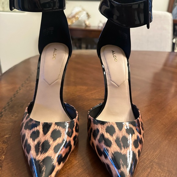ALDO Animal Print Heels with Black Ankle Strap - Picture 1 of 7